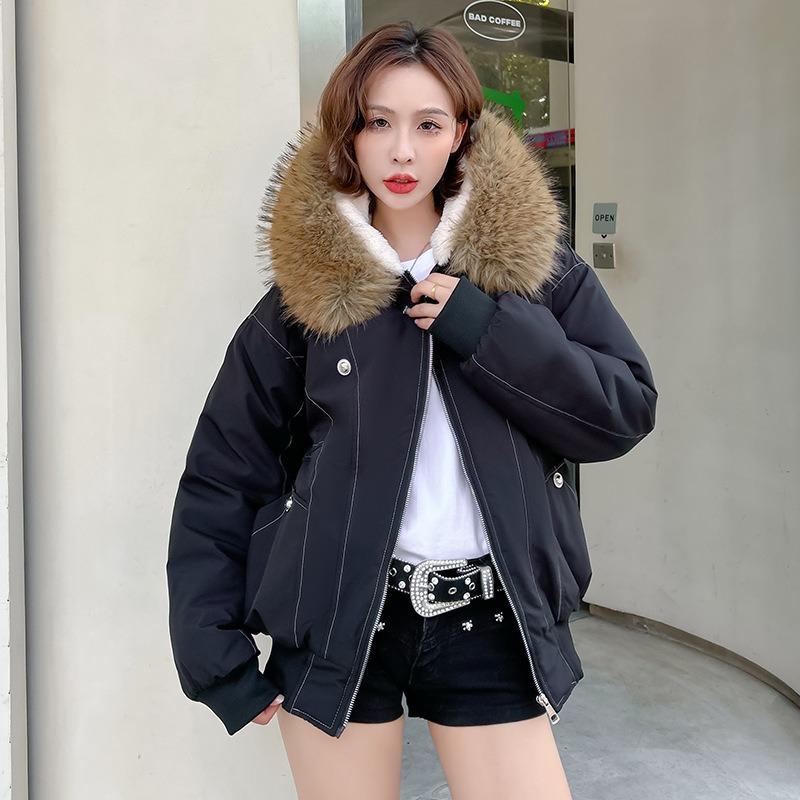 New high-necked removable hat thickened jacket winter casual warm cotton clothes drawstring loose down cotton-padded jacket