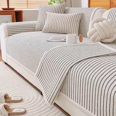 1PC Chenille White Strips Sofa Towel for Living Room Non-Slip Sofa Cover Four Seasons Universal Couch Cushion Seat Pad 