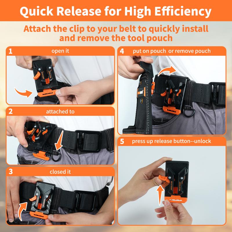 Electrician Tool Pouch Bag with Shoulder Strap,15 Pockets Tool Bag with Belt Clip,Professional Quick Release Tool Organizer