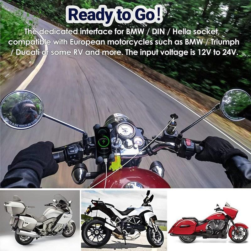 PD 3.0 Type C USB Fast Charger Din to USB and 18W QC 3.0 Power Outlet with Voltmeter for 12V-24V Ducati BMW MotorcycleJAS