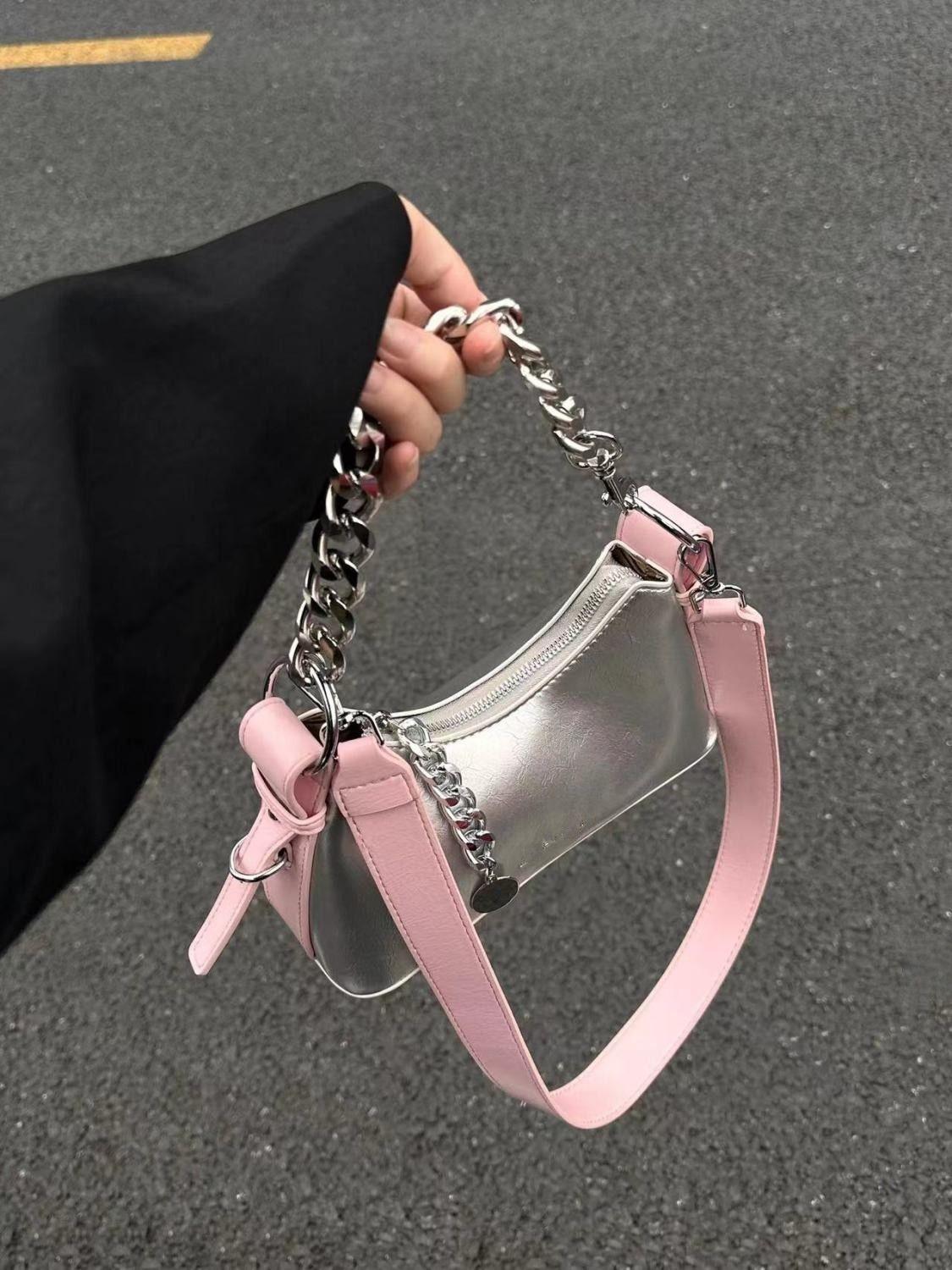 

Korean Niche Design Bag Women S Spring Fashion Small Bag High-End Sense Versatile Shoulder Messenger Bag 48*10*23 серебряный