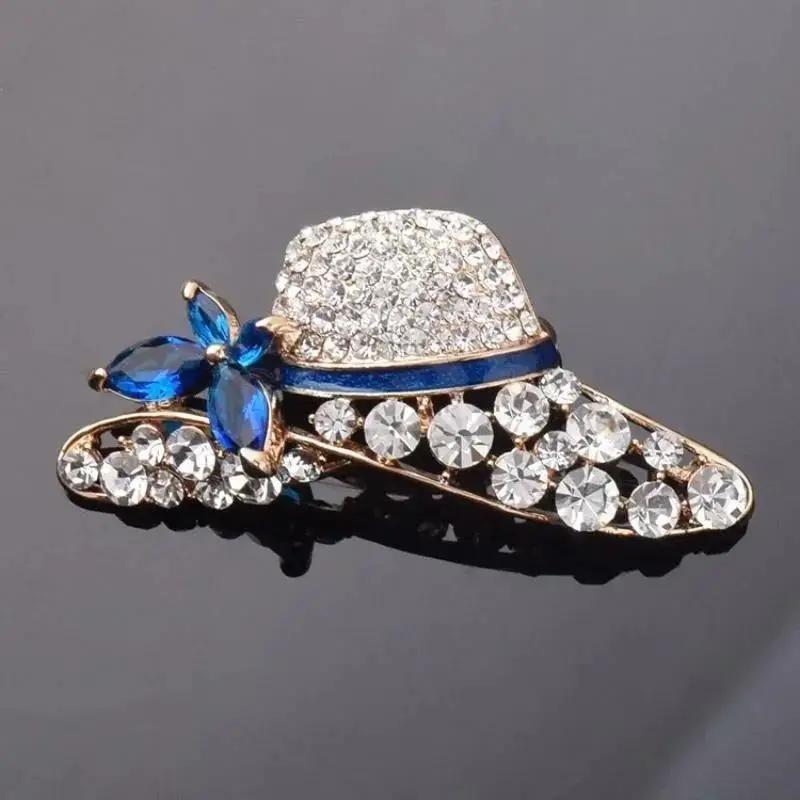 Novelty Crystal Hat Brooches Women Casual Party Dresses Hollow Blue Butterfly Hat Style Brooch Broch Women Men Kids Jewelry