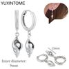 925 Sterling Silver Needle Vintage Square Round Pendant Earrings For Women Crystal Shell Geometric Earrings Fashion Jewelry