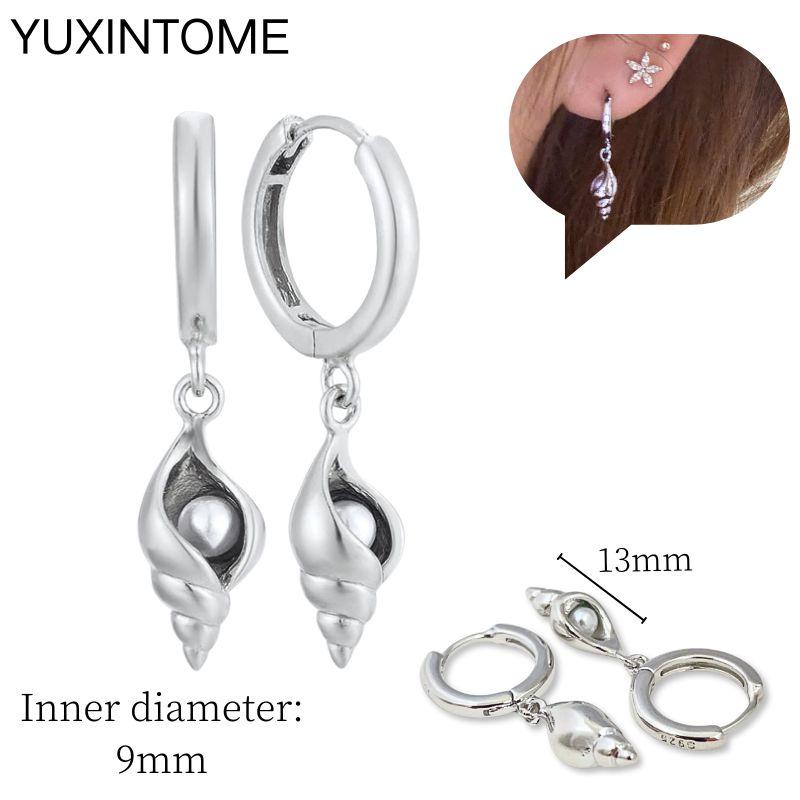 925 Sterling Silver Needle Vintage Square Round Pendant Earrings For Women Crystal Shell Geometric Earrings Fashion Jewelry