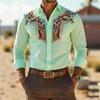 Men's Retro Fashion Printed Long-Sleeve Shirt, Western Cowboy Style, Slim Fit Casual Shirt, Comfortable Fabric, Sizes XS-6XL