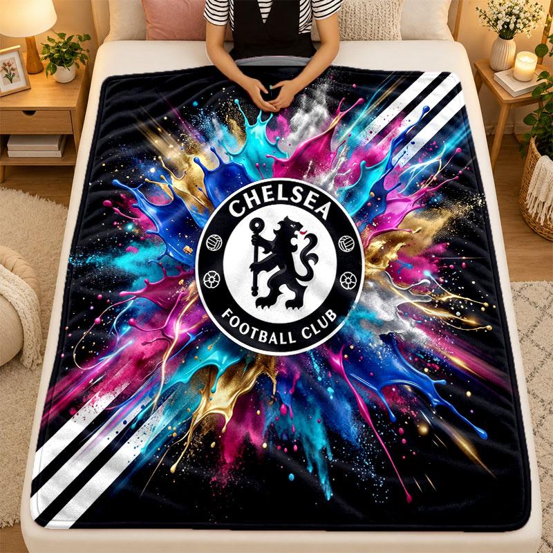 Flannel BlanketChelsea FC Warm Soft Throw Blanket for Indoor Sofa Bed Living Room Use