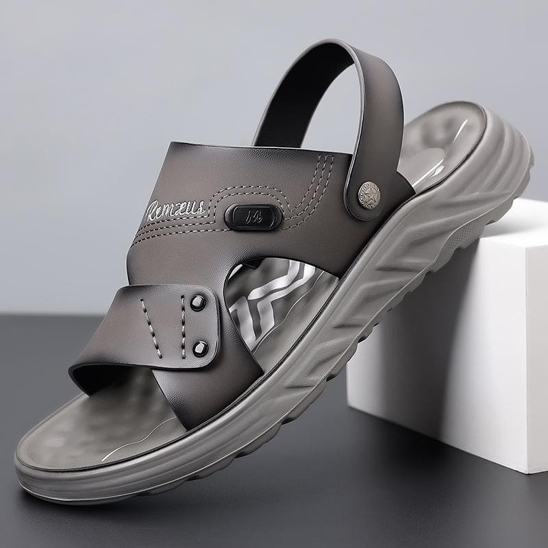Summer Sandals Men's Outdoor Flats Casual Sport Leather Non-slip Breathable Sandals Outdoor Sandals Beach Garden Shoes