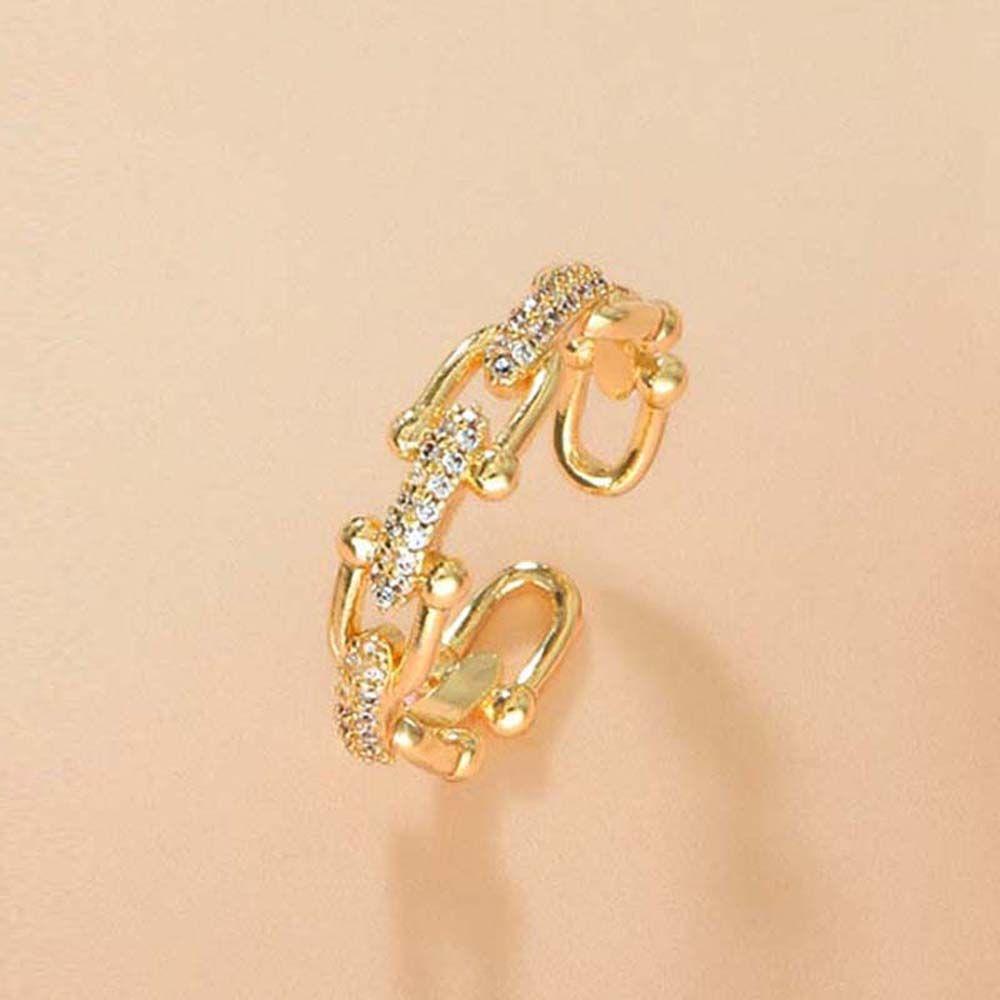 Geometric Twist U Shaped Buckle Rhinestone Women Rings Zircon Finger Rings Korean Style Open Rings