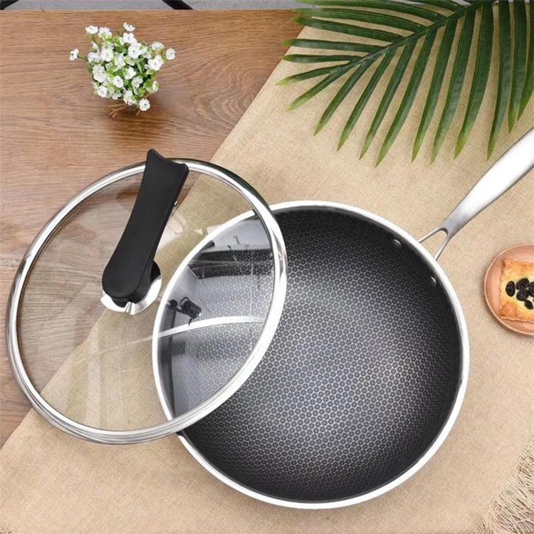 Factory Wholesale Black Nonstick Honeycomb Frying Pan Kitchen Portable Stainless Steel Fry Pan