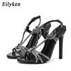Fashion Eilyken Sexy Crystal Buckle Strap Sandals Women Summer Party Wedding Banquet Fashion Open Toe Club Stripper Heels Shoes