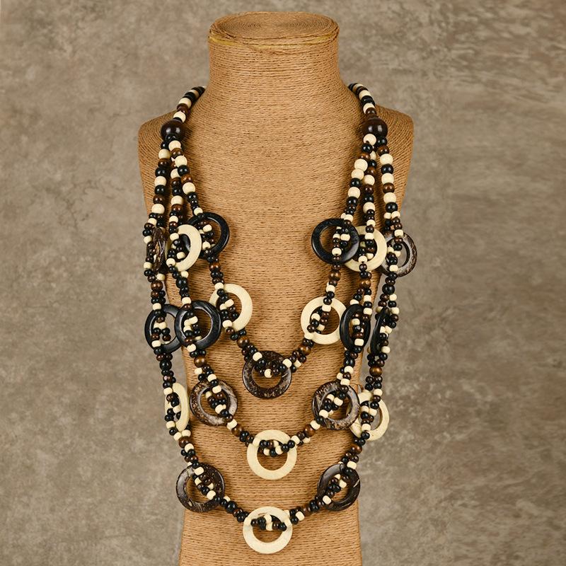 Bohemian coconut shell necklace retro multi-layered wearing long sweater chain women's niche holiday style accessories