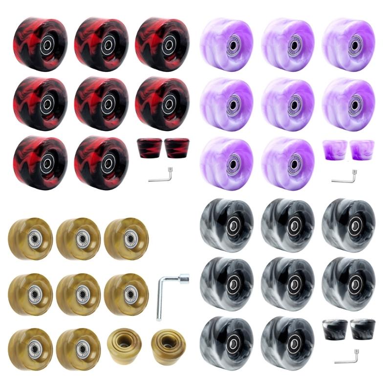 Roller Skate Wheels with Wrench, Quads Roller Skate Wheels Double Row Skating Skateboard Quads Skate Replacement Wheels