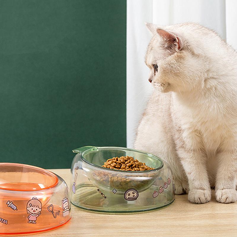 Elevated Cat Bowl Anti-Tip Plastic Raised Pet Feeding Dish With Tilted Edge Neck Protection Kitty Food Bowl