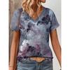 Fashion Women's V-Neck Short Sleeve 3D Casual Color Printing Casual Short Sleeve V-Neck T-Shirt