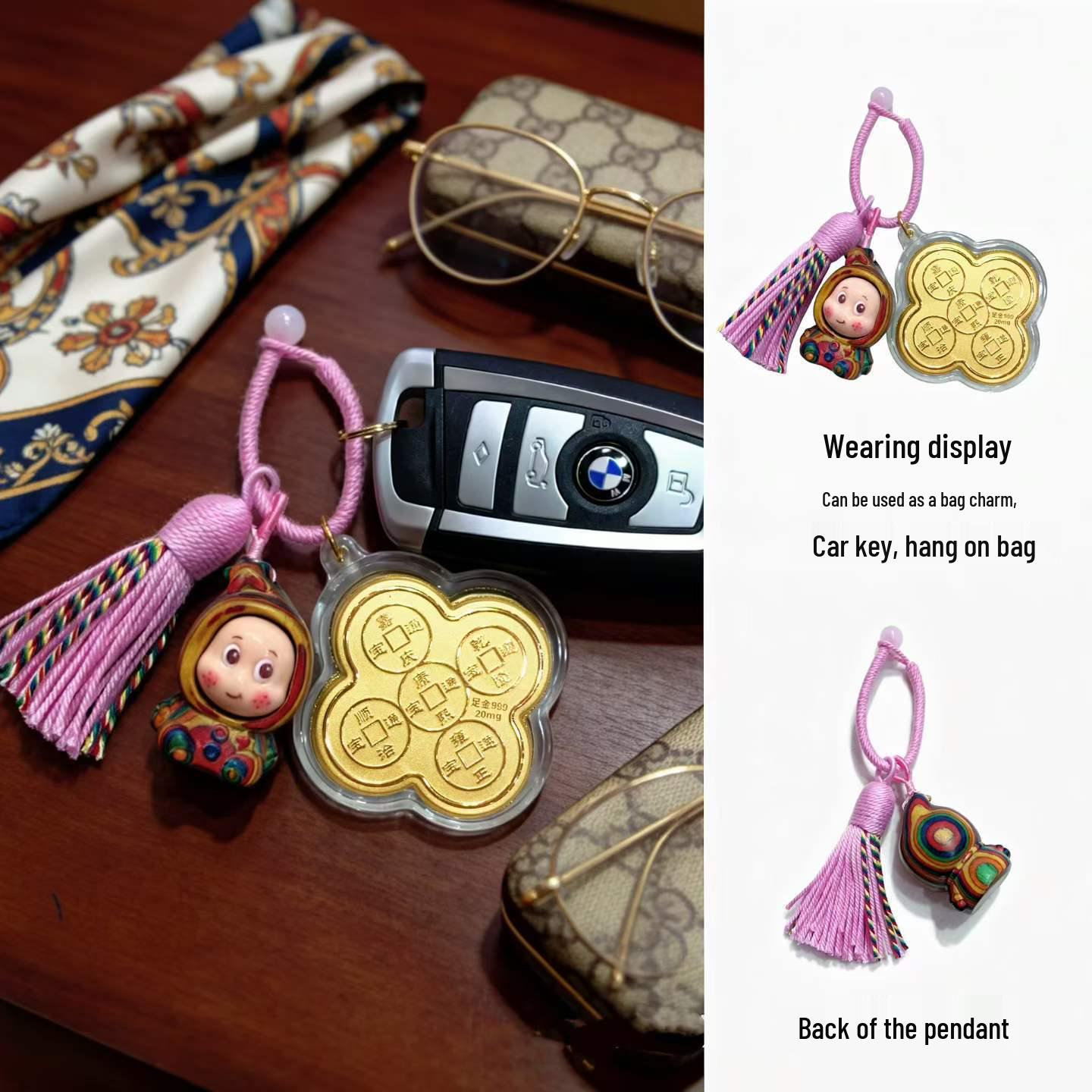 Star Traffic Flower Cartoon Pendant Keychain - Gold