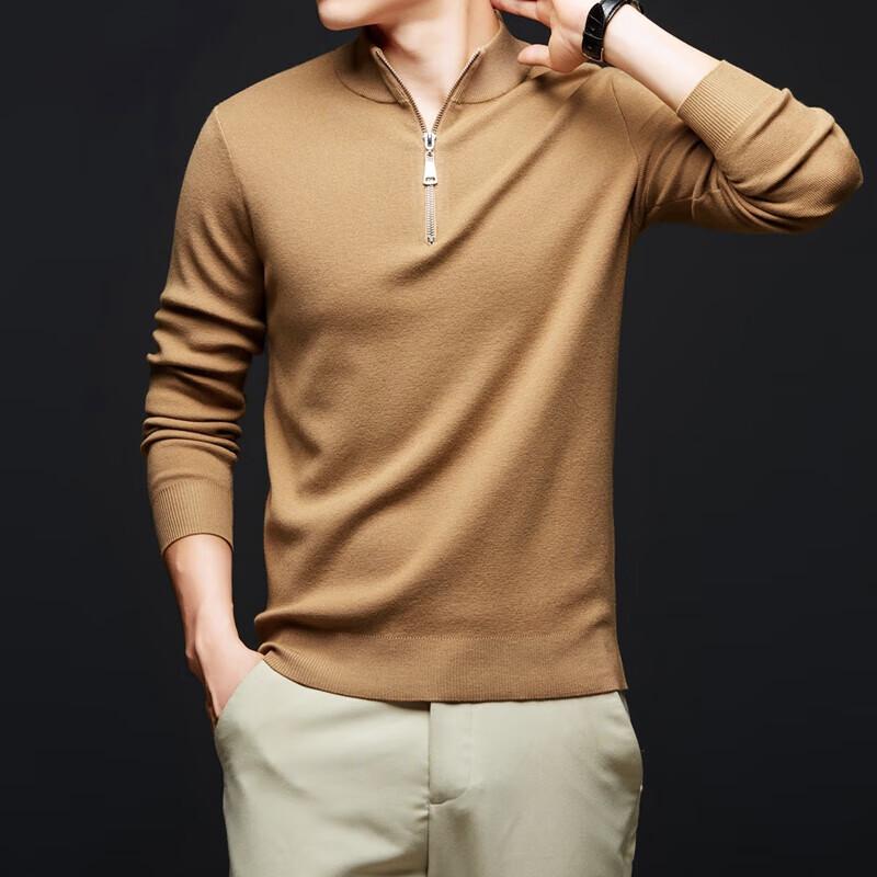 Yiliteng Men's Thickened Solid Knit Half-Zip Pullover