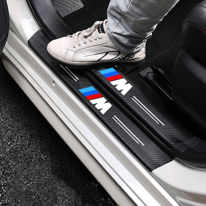 MLKQ6 60X7CM Carbon Fiber Car Door Threshold Protective Sticker For BMW M Emblem E46 E36 E34 F10 E90 F30 E60 F30 E53 E30 E92 E87