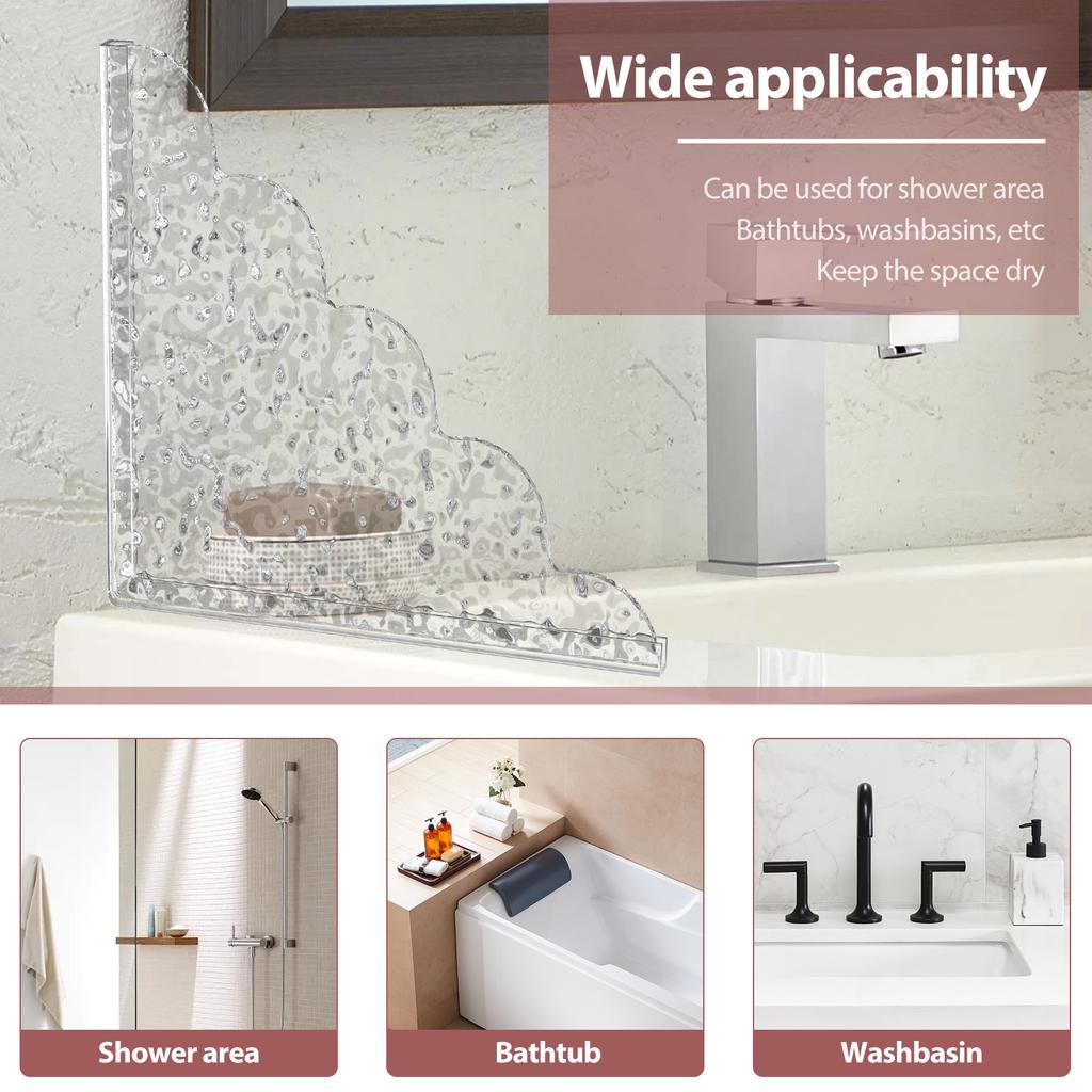 2Pcs Self- Adhesive Acrylic Shower Splash Guards With Silicone Base Waterproof Transparent Bathtub Water Guards Easy To Install
