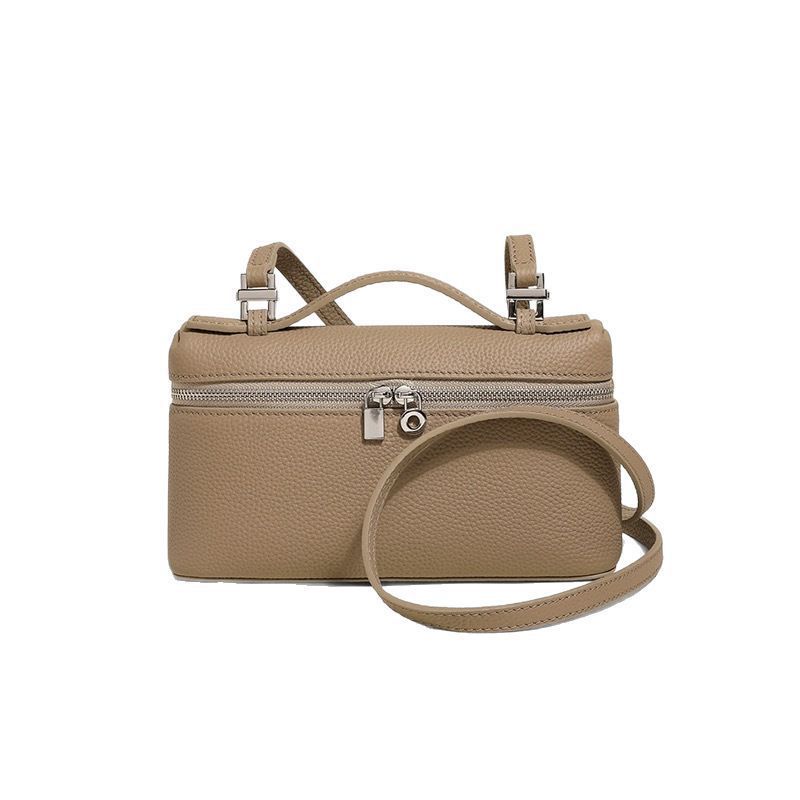 Top layer cowhide lunch box with genuine leather small square bag - versatile handbag for women with a slanted crossbody design