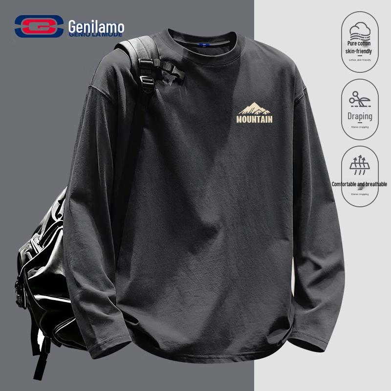 GENIOLAMODE Men's Heavyweight Cotton Long-Sleeve T-Shirt