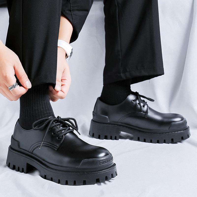 Men's Leather Shoes Spring British Platform Casual Derby Shoes Men's Dress Wedding Black Low Top Martin Boots 9516-K