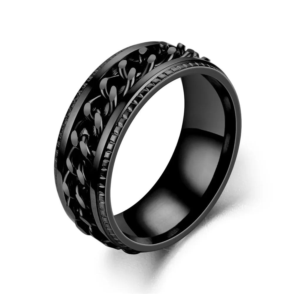 Fashion Stainless Steel Rotatable Chain Rings For Men Punk Spinner Chain Rotable Ring Women Party Titanium Steel Jewelry Gift