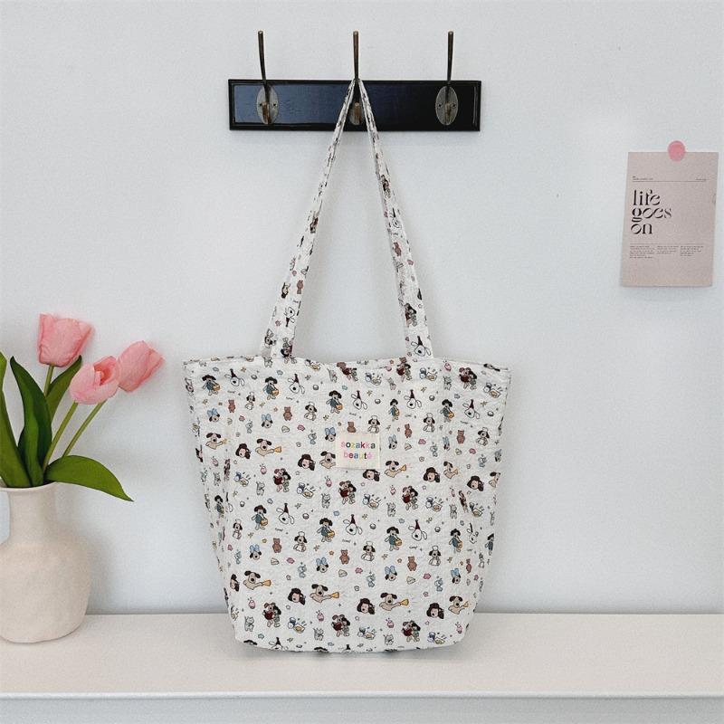 Wind Cartoon Embossed Canvas Bag Casual Shoulder Bag Cloth Bag Girl Out Shopping Handbag Bag