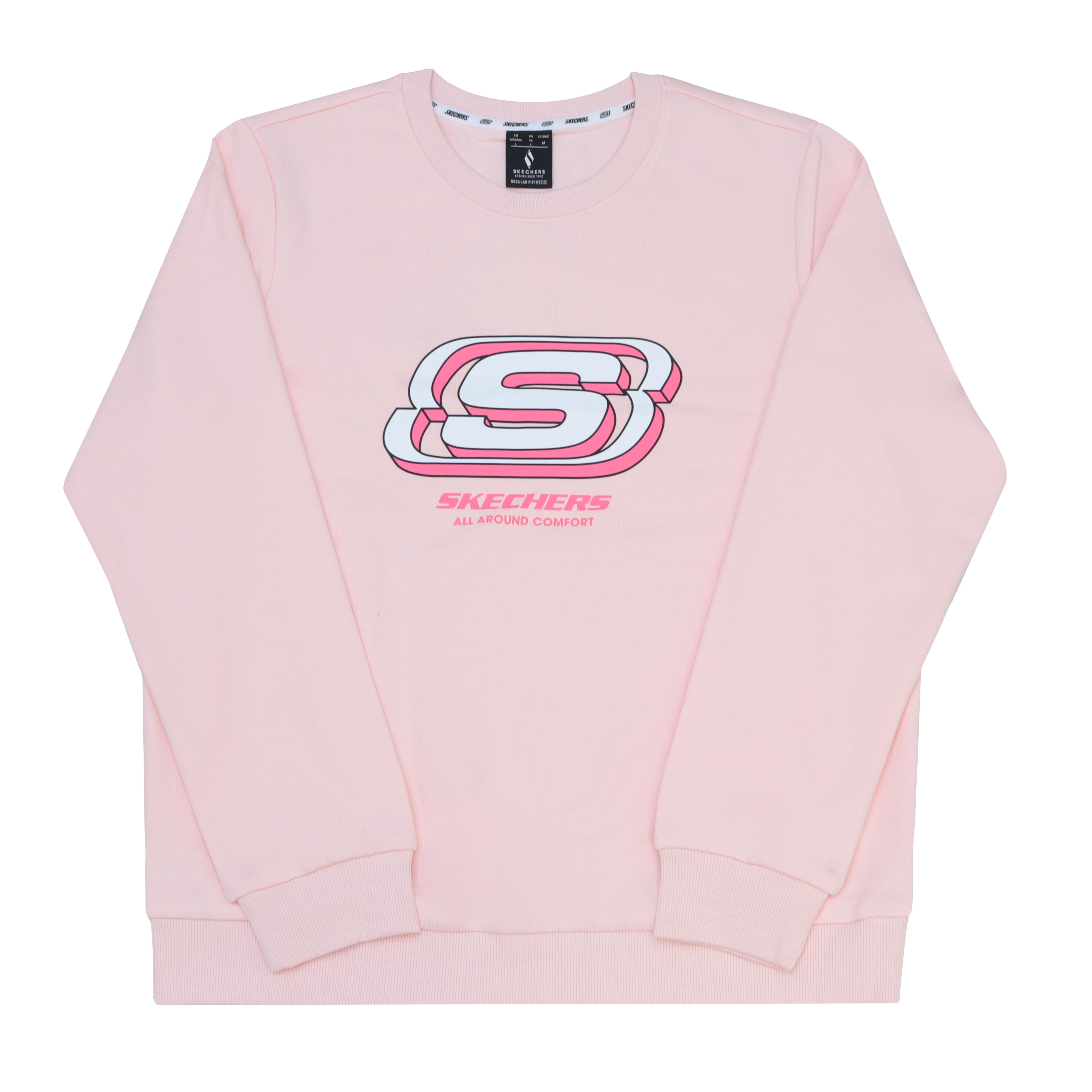 Skechers Comfortable Fashionable Versatile Soft Skin-Friendly Round Neck Pullover Sweatshirt Unisex tops Light-Pink RF-L223W910-00VF M