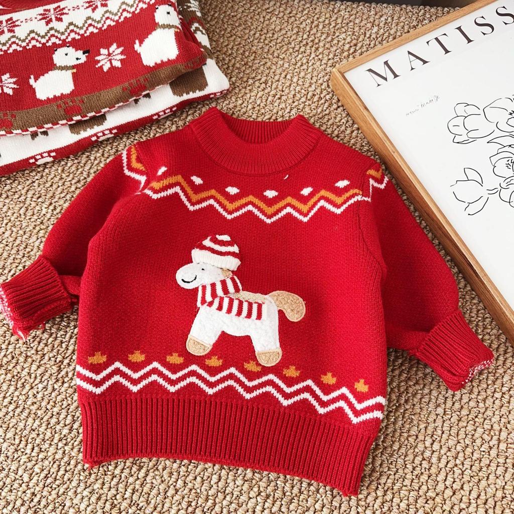 Kids' Year of the Horse Winter Sweater - New Year Style for Boys, Available for Small and Medium Children