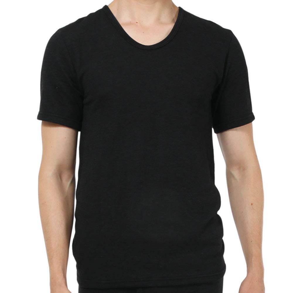 Hidamari Soft Short Sleeve Warm Size Black Men's Shirt, Underwear, Sapium, L, [XBS-952-BK]