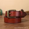 Belt Men's Retro Hand-Rub Color Distressed Pure Cowhide Leather Pin Buckle Fashion Trendy Korean Style Brass Buckle Belt