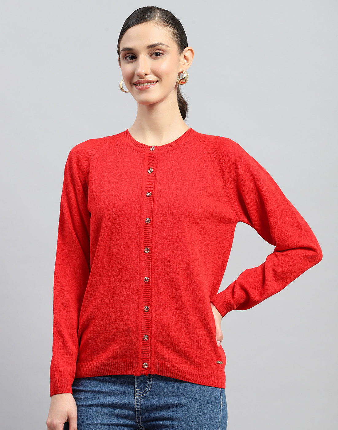 Monte Carlo Womens Regular Fit Solid Cardigan XL красный