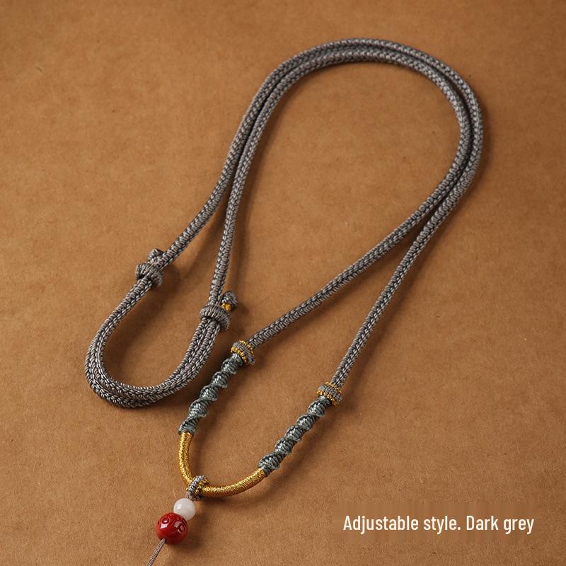 Hand-woven Jade Pendant Lanyard Necklace - Adjustable Unisex Rope