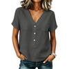 Women Casual V Neck Button Front Top with Pocket Short Sleeve Relaxed Fit Blouse Lightweight Comfortable Fabric