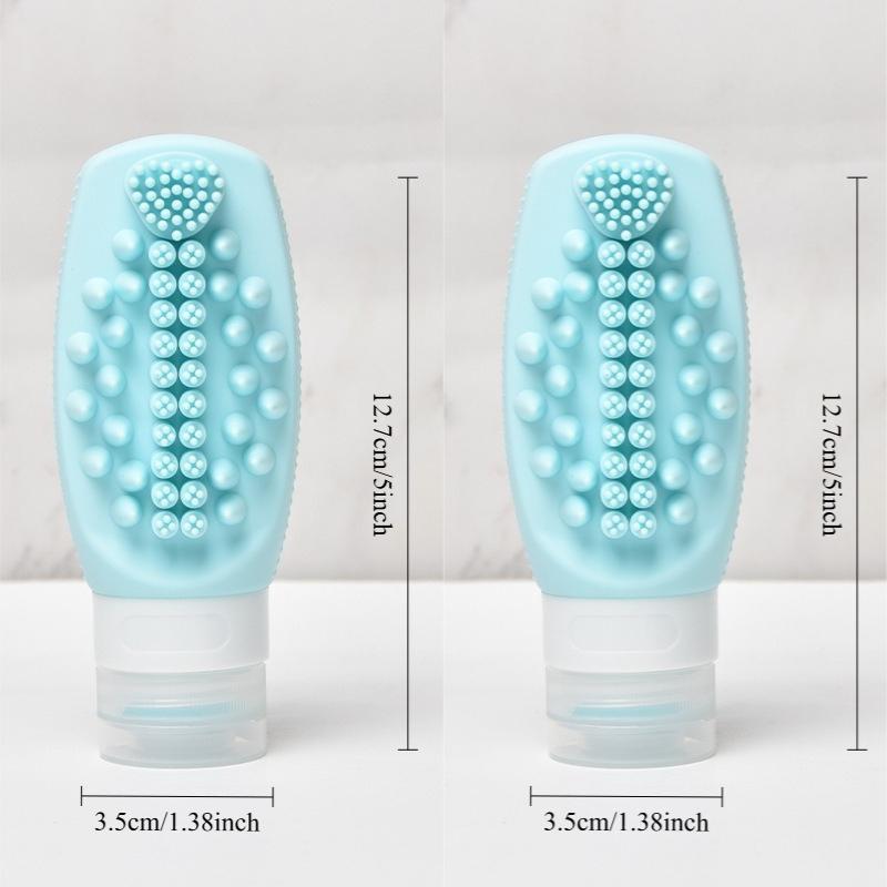 2pcs Travel Silicone Dispensing Bottles Multifunctional Portable with Cleansing Brush Soft Squeeze Empty Bottles for Travel Use