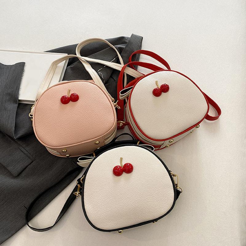 Litchi Pattern Contrast Cherry Small Purse and Handbags New Womens Sling-shoulder Crossbody Mobile Phone Bag CLE