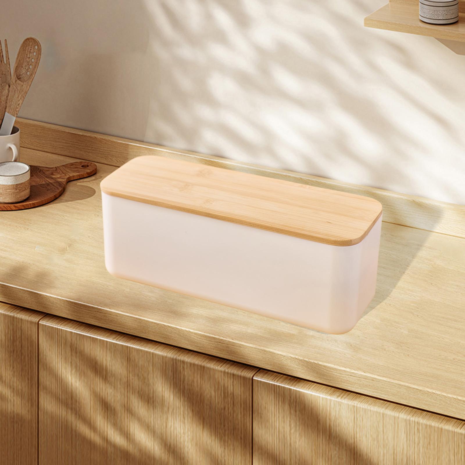 Rectangular Bread Box with Wooden Lid Multipurpose Storage Container Organizer for Kitchen Countertop Fresh Baked Goods