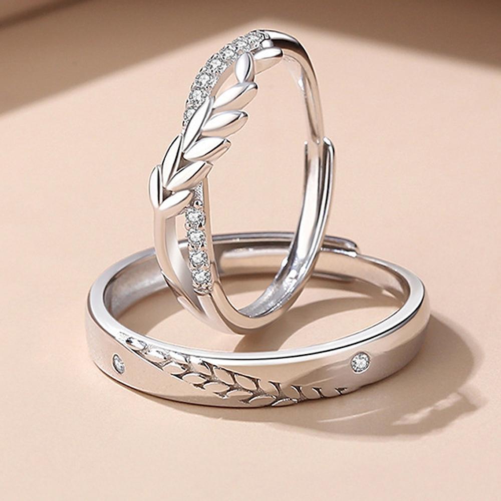 1 Pair Towards Happiness Overlap Opening Couple Ring Copper Plated Platinum Men Women Wheat Shape Finger Jewelry