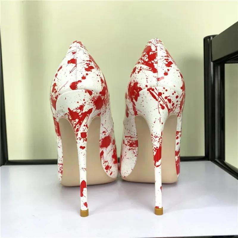 Fashion Art Graffiti Print Female Sexy Stiletto High Heel 10/12Cm Patchwork Ladies Party Pointed Toe Pumps Shoes Color Plus Size 34-46