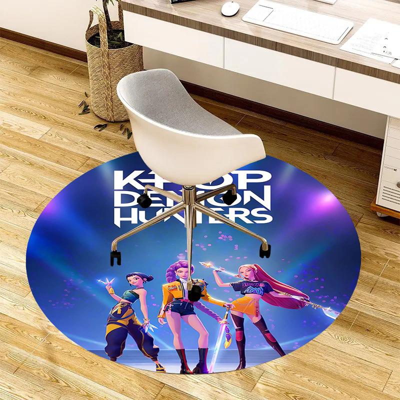 1pc KPOP DEMON HUNTERS Round Carpet, Made of Polyester,Perfect for Decorating Office Chairs, Living Rooms,Vibrant Decorative Rug