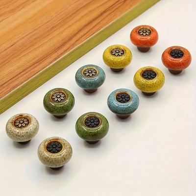 2 τεμ. Έγχρωμοι Κεραμικοί Πόμολοι Ντουλαπιών Λεοπάρ Γυάλινοι Στρογγυλοί Μονοί Πόμολοι με Υλικό Στήριξης για Ντουλάπες