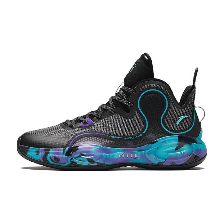 Anta Kinder Rundkopfknopf Stoßdämpfend Abriebfest High Top Basketballschuhe Kinder Basketballschuhe Schwarz Blau Lila T12331190R-4