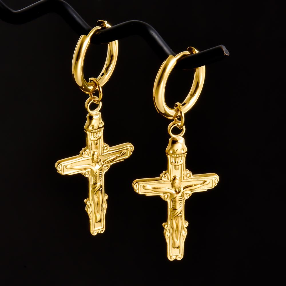 Golden Exquisite Sword Cross Star Hoops Earring Fashion Natural Shell Stainless Steel Earrings For Women Men Accessories Jewelry