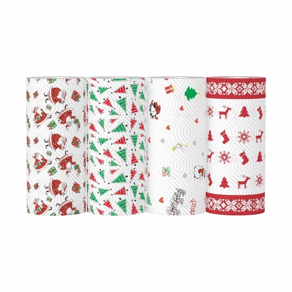 Disposable Christmas Kitchen Paper Thick Three-Layer Wet Dry Dual-Use Household Roll Paper Kitchen Cleaning Tools