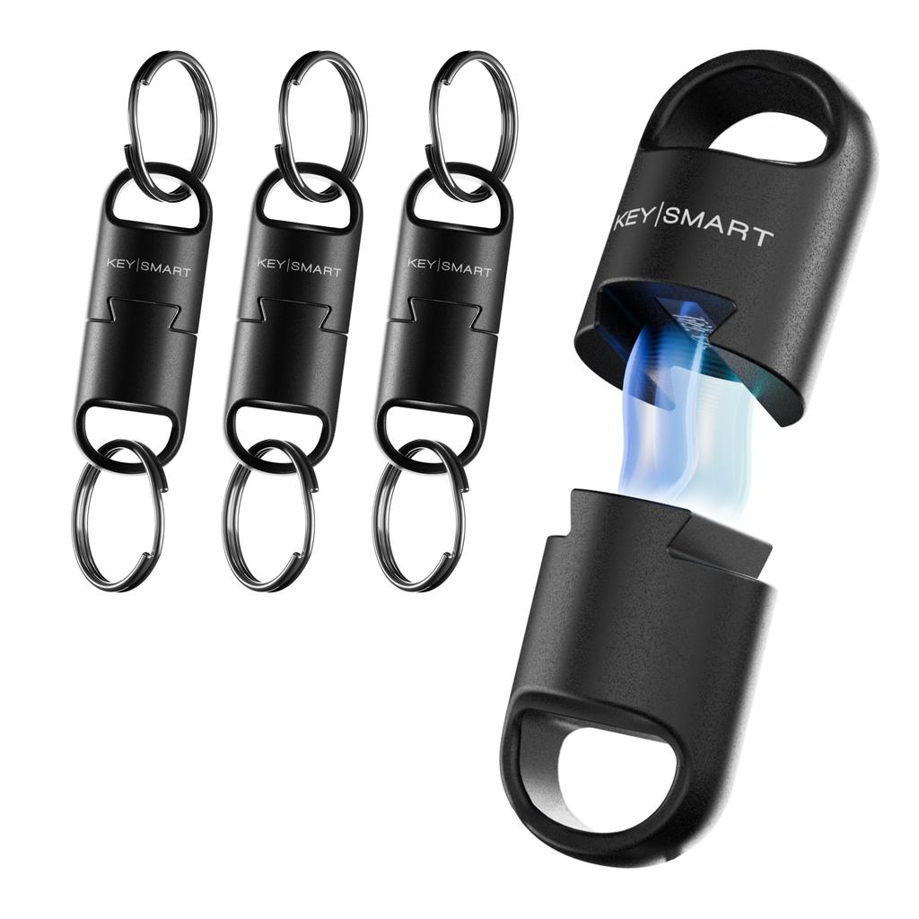 KeySmart MagConnect Pro Magnetic Keychain for Wallets and Car Keys, Detachable Key Ring, Quick Release Keychain, Black (3 Pack)