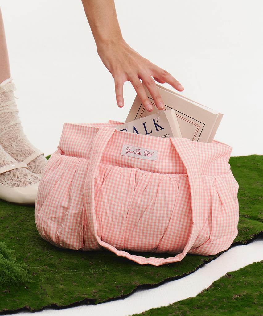 Goodtotes Souffle Puff Tote Bag (Pink Check)