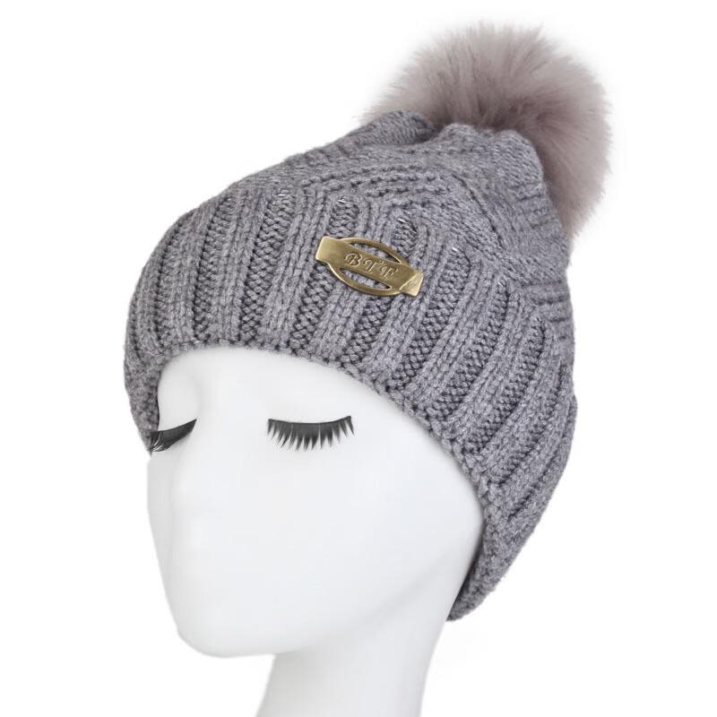 ZHENYUEQI Winter Pom-Pom Knitted Hat One Size