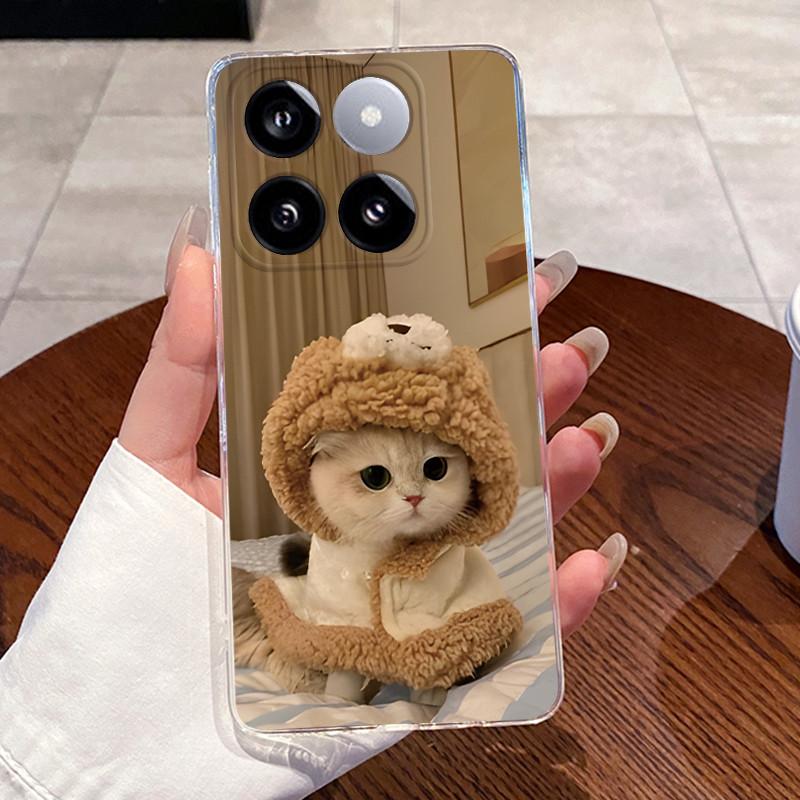Jelly Casing For Xiaomi 14T 14TPro Clear Silicone Soft TPU Back Cover For Xiaomi 14T Pro Cute Cat Rabbit Heart Protective Case