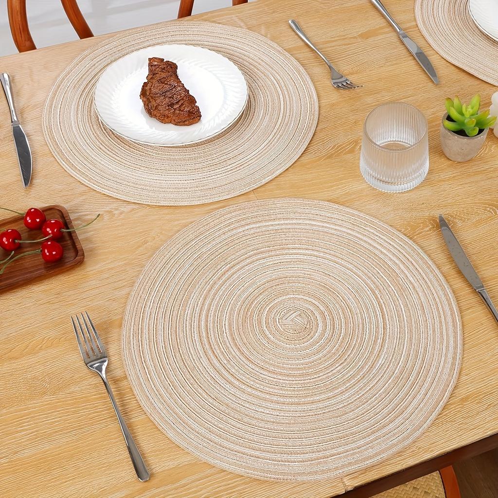 1/12pcs Round Braided Placemats 15inch Washable Table Mat with Heat Insulation Coaster for Dinner Gathering Party Kitchen-Table