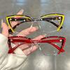 Fashion Cat Eye Glasses Transparent Retro Color Block Splicing Decorative Eyewear for Women Computer Use